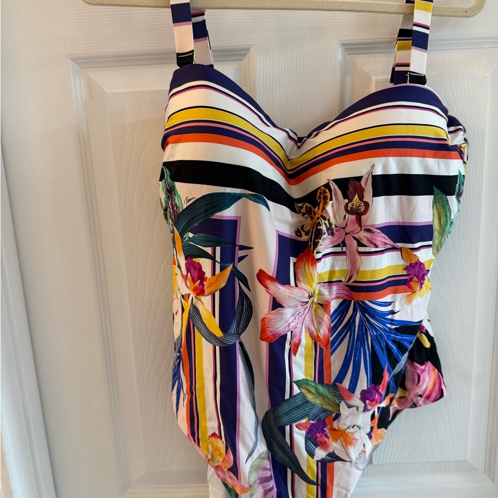 Trina Turk Multicolor Striped Bandeau Swimsuit Plus